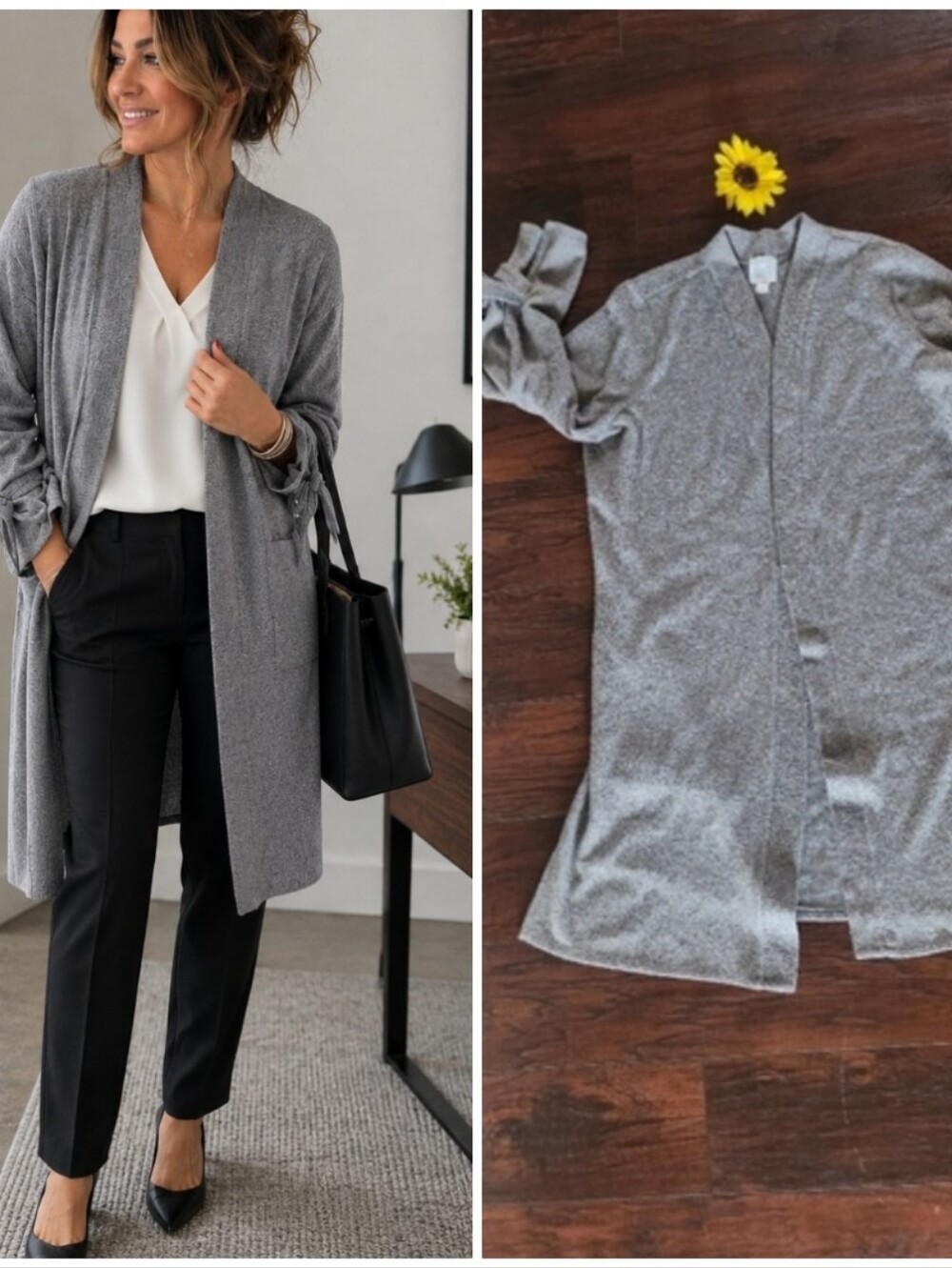Sunday Gray Women's Open Front Cardigan Sweater🤍🩶🤍